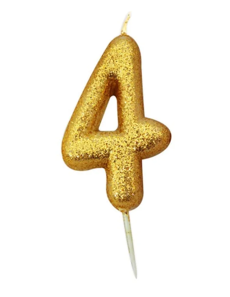 Guld Tal Kagelys m/Glitter 6.5 cm - 4 Tal