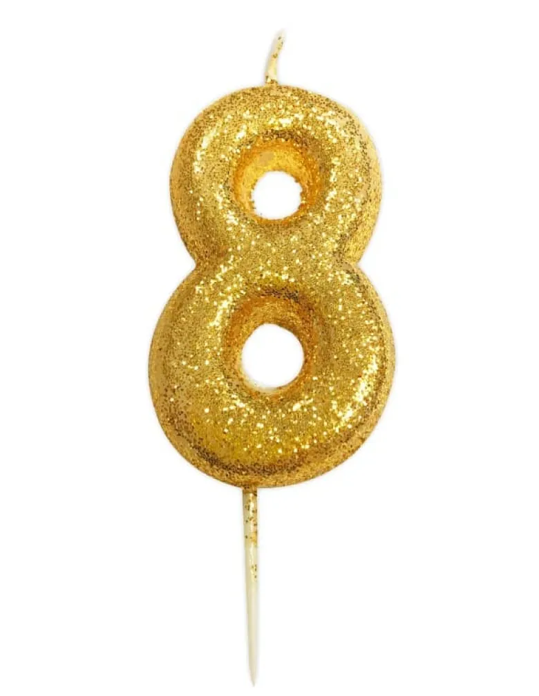Guld Tal Kagelys m/Glitter 6.5 cm - 8 Tal