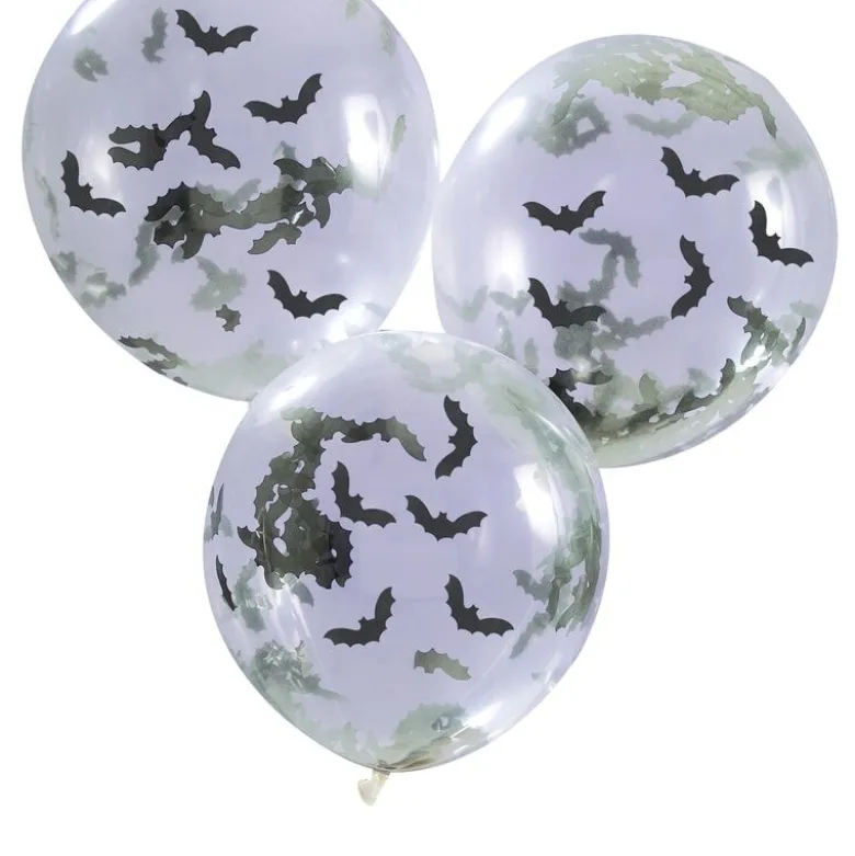Halloween Konfetti Balloner m/Flagermus, 5 stk.