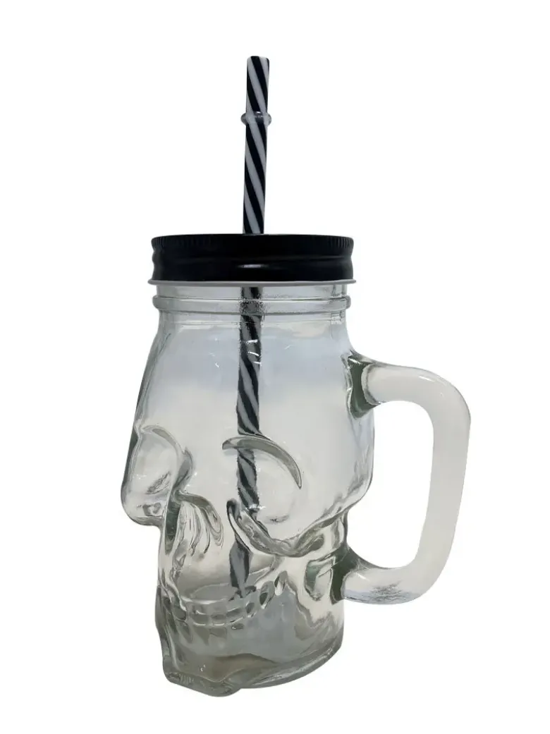 Halloweenpynt - Kranie Glas med Sugerør
