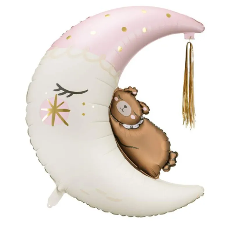 Halvmåne Shape Folieballon m/Teddy & Tassel, 86 cm