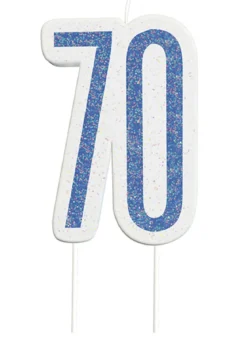 Happy BDAY Blå Glitz Kagelys - 70 År