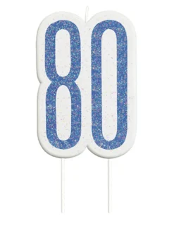 Happy BDAY Blå Glitz Kagelys - 80 År