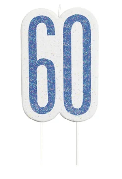 Happy BDAY Blå Glitz Kagelys - 60 År