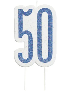 Happy BDAY Blå Glitz Kagelys - 50 År