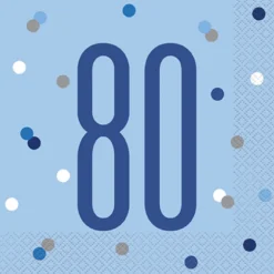Happy BDAY, Blå Glitz Servietter - 80 År