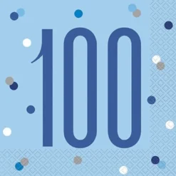 HAPPY BDAY, Blå Glitz Servietter - 100 År