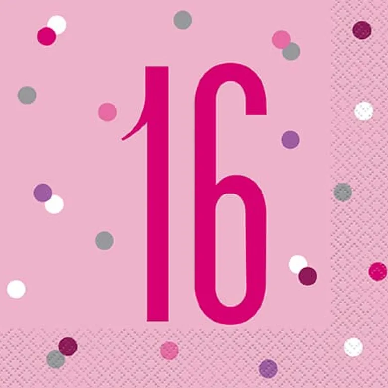 HAPPY BDAY, Pink Glitz Servietter - 16 År