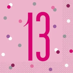 HAPPY BDAY, Pink Glitz Servietter - 13 År