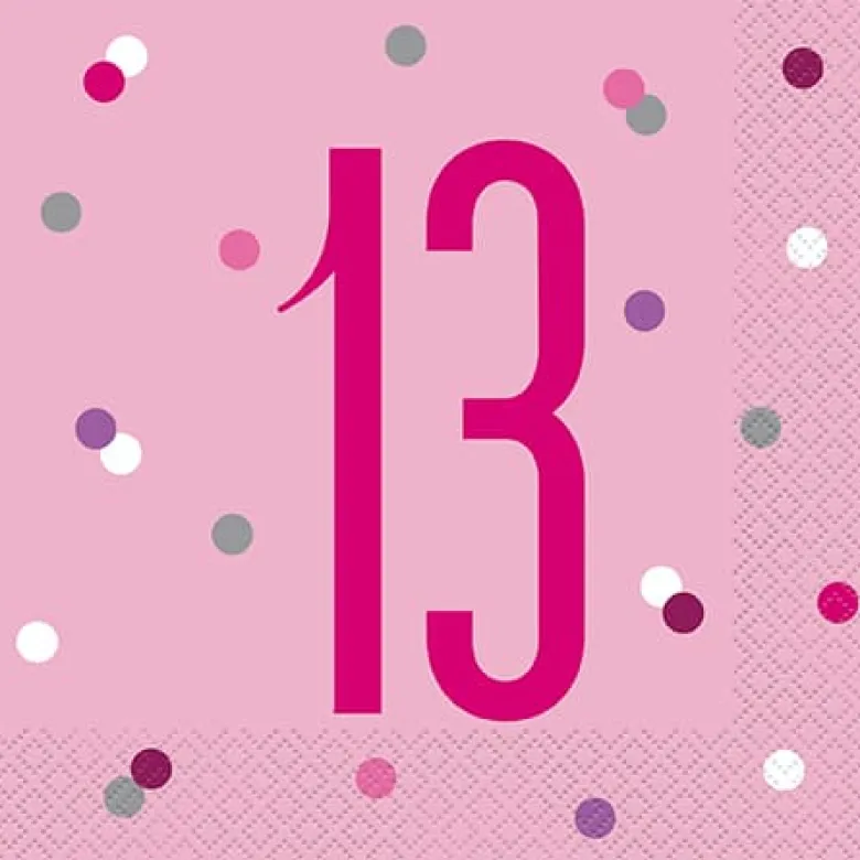 HAPPY BDAY, Pink Glitz Servietter - 13 År