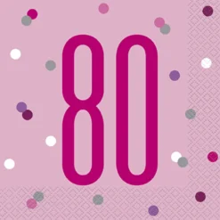 Happy BDAY, Pink Glitz Servietter - 80 År