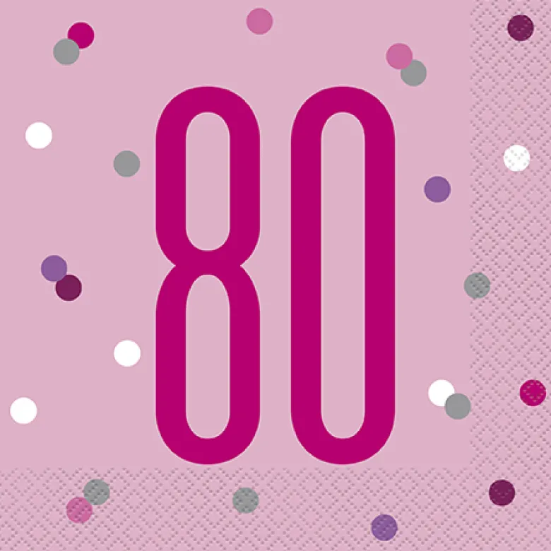 Happy BDAY, Pink Glitz Servietter - 80 År