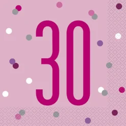 Happy BDAY, Pink Glitz Servietter - 30 År