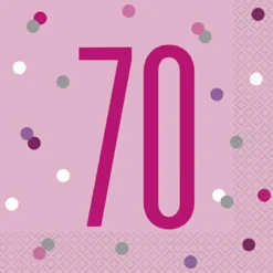 Happy BDAY, Pink Glitz Servietter - 70 År