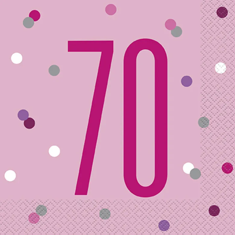 Happy BDAY, Pink Glitz Servietter - 70 År