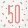 Happy BDAY, Rosegold Glitz Servietter - 50 År