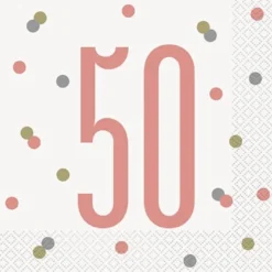 Happy BDAY, Rosegold Glitz Servietter - 50 År
