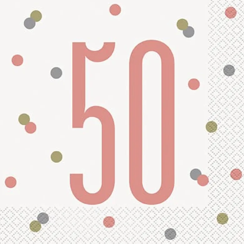 Happy BDAY, Rosegold Glitz Servietter - 50 År