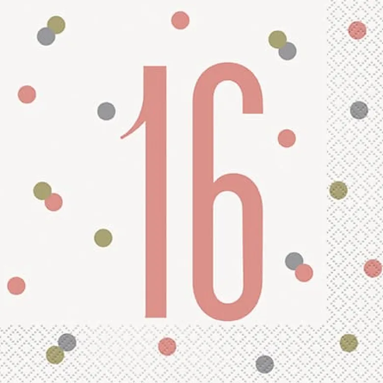 Happy BDAY, Rosegold Glitz Servietter - 16 År
