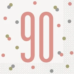 Happy BDAY, Rosegold Glitz Servietter - 90 År