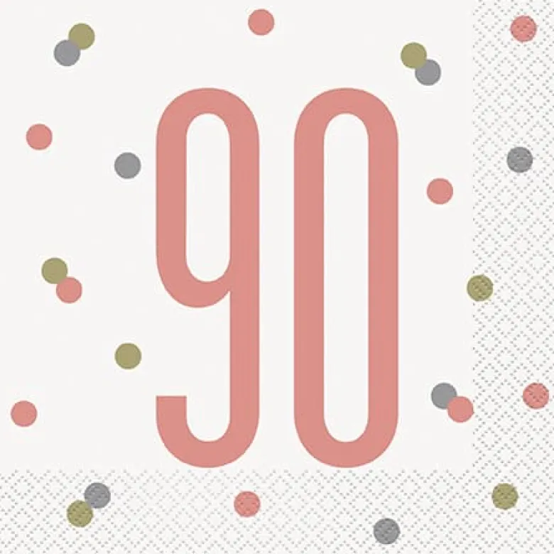 Happy BDAY, Rosegold Glitz Servietter - 90 År