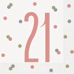 HAPPY BDAY, Rosegold Glitz Servietter - 21 År