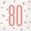 Happy BDAY, Rosegold Glitz Servietter - 80 År