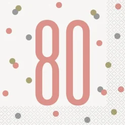 Happy BDAY, Rosegold Glitz Servietter - 80 År