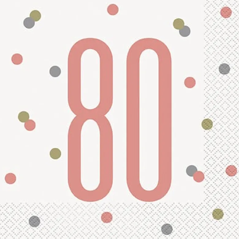 Happy BDAY, Rosegold Glitz Servietter - 80 År