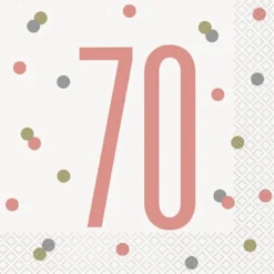 Happy BDAY, Rosegold Glitz Servietter - 70 År