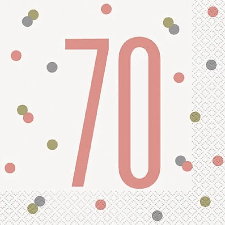 Happy BDAY, Rosegold Glitz Servietter - 70 År