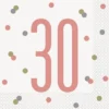 Happy BDAY, Rosegold Glitz Servietter - 30 År