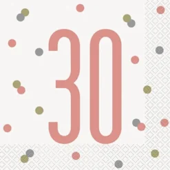 Happy BDAY, Rosegold Glitz Servietter - 30 År