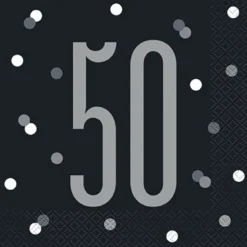 Happy BDAY, Sort Glitz Servietter - 50 År
