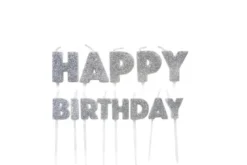 Happy Birthday Kagelys 13 stk., Sølv Glitter