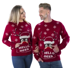 Hello Deer Rudolf Julesweater i Mørkerød