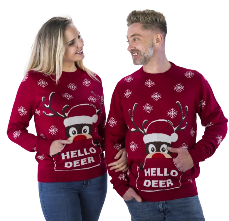 Hello Deer Rudolf Julesweater i Mørkerød