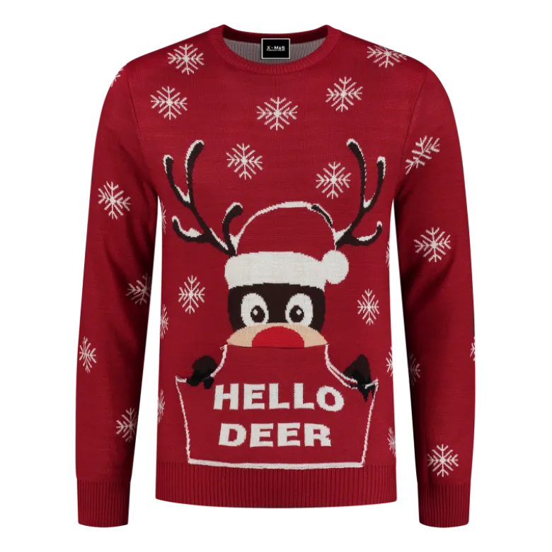 Hello Deer Rudolf Julesweater i Mørkerød