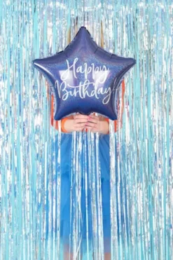 Holografisk Blå "Happy Birthday" Folieballon, 40cm