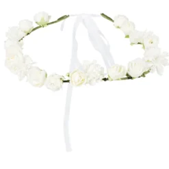 Hvid Blomster Hårkrans m/Organza Sløjfe