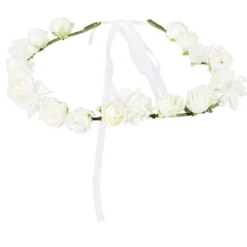 Hvid Blomster Hårkrans m/Organza Sløjfe