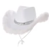 Hvid Cowboy Hat m/Fjer & Sølv Paillet Bånd
