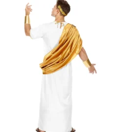 Hvid Cæsar Tunika m/Guld Drapering & Arm Cuffs