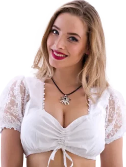 Hvid Dirndl Top i 100% Bomuld & m/Blonde Pufærmer