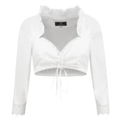 Hvid Dirndl Top m/Blonder & 3/4 Ærmer