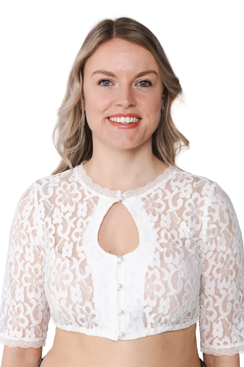 Hvid Dirndl Top med Dråbeformet Udskæring