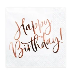 Hvide og Rosegold "Happy Birthday" Servietter, 20 stk.
