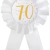 Hvid Fødselsdags Rosette m/Guld Print, 70 År