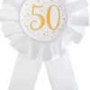 Hvid Fødselsdags Rosette m/Guld Print, 50 År