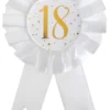 Hvid Fødselsdags Rosette m/Guld Print, 18 År